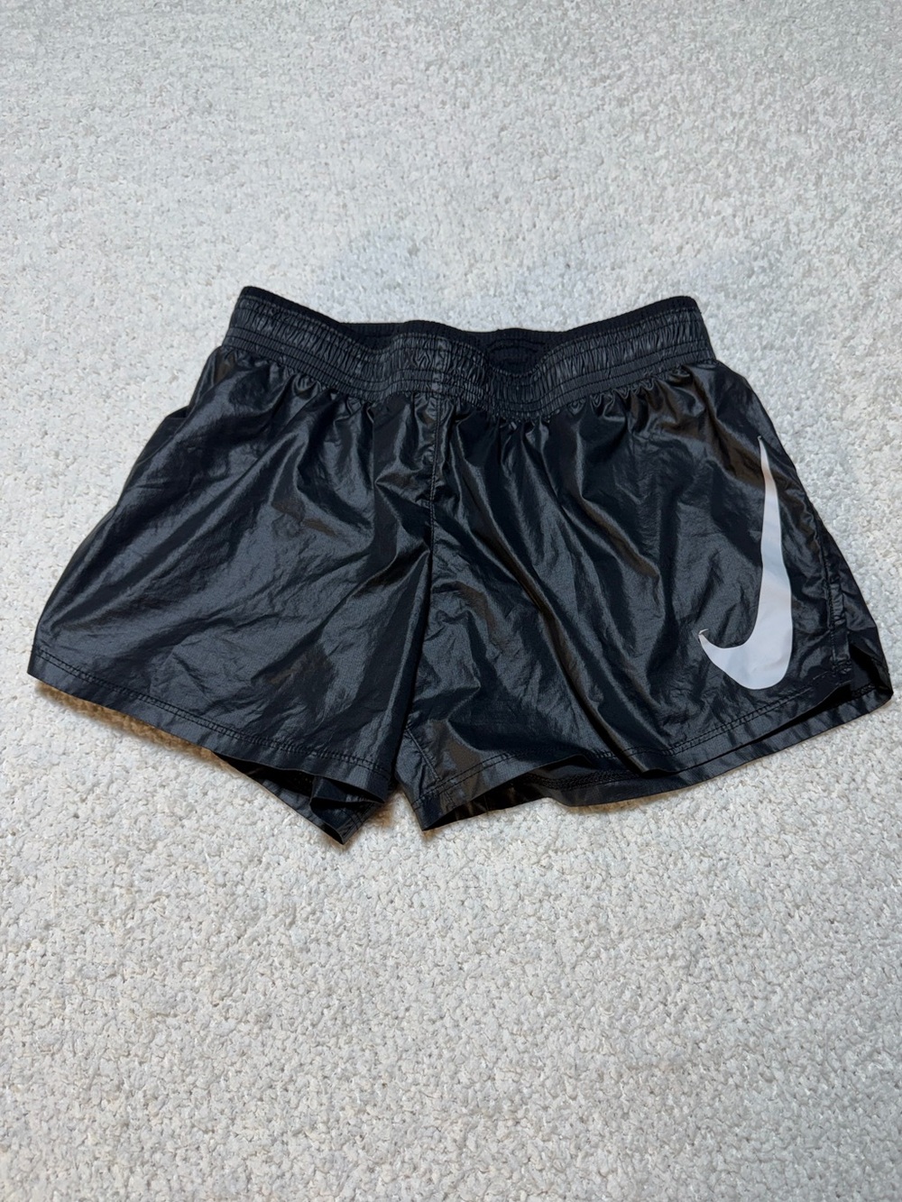 Nike Women's Black Athletic Running Shorts with White Swoosh